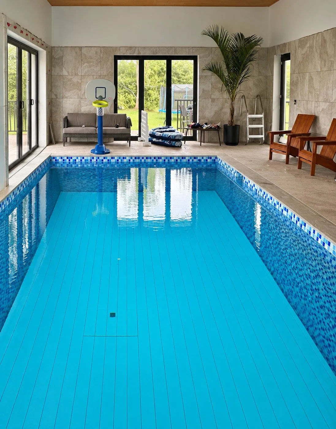 Cambridge indoor pool with the WaveLift floor lowered to full swimming depth