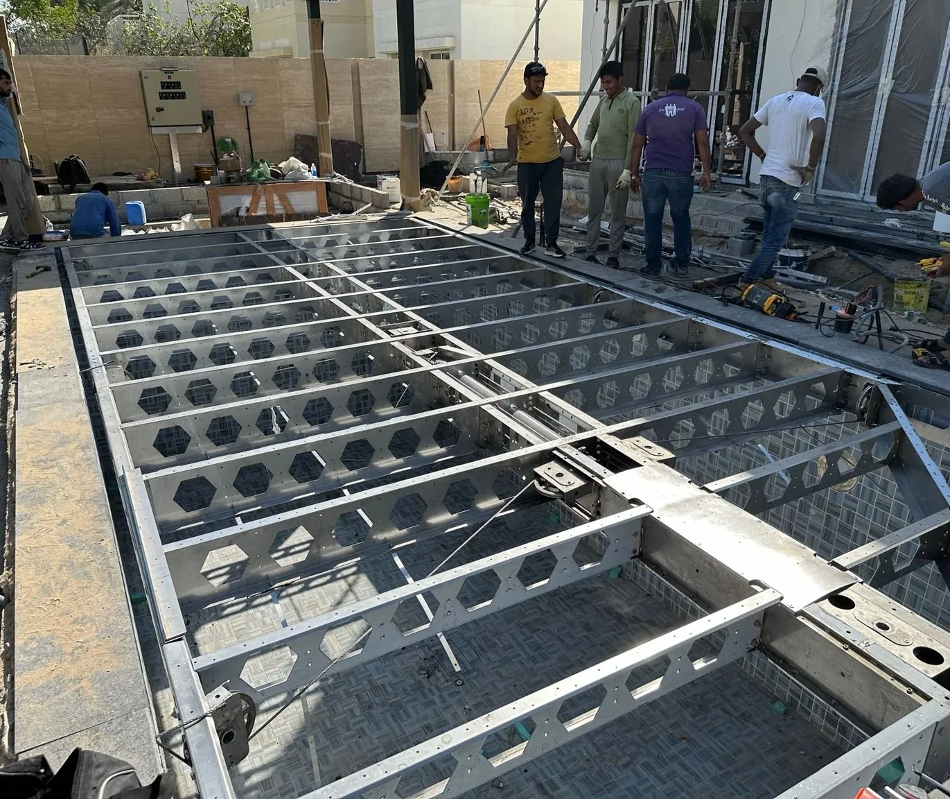 Lift structure being installed on site at a Dubai residence